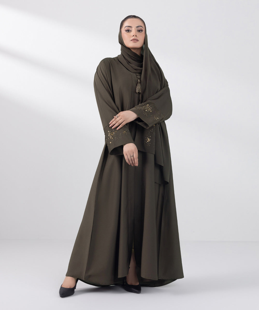 Women's Basic Dark Olive Grey Abbaya Set