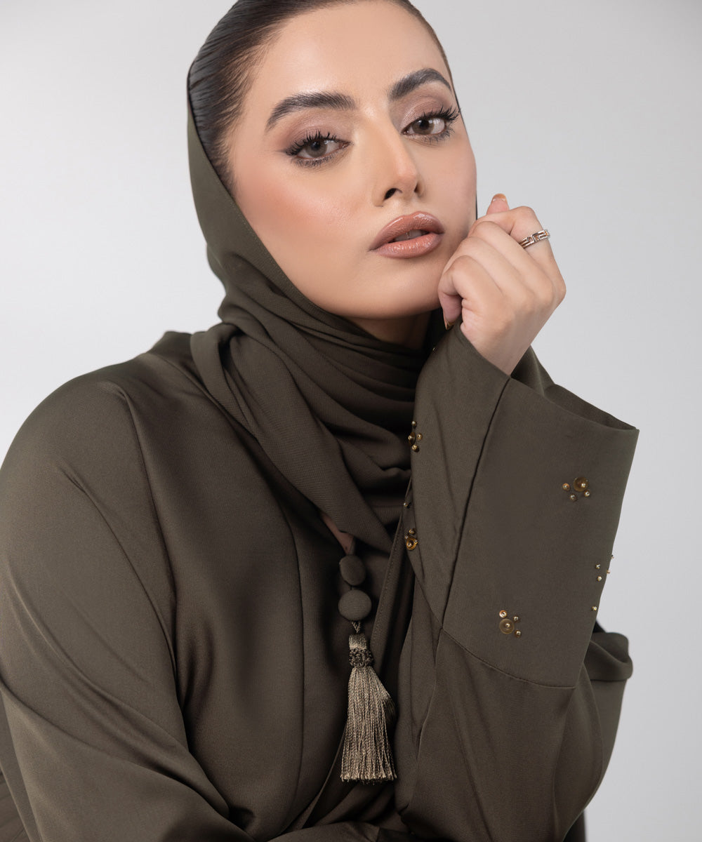 Women's Basic Dark Olive Grey Abbaya Set