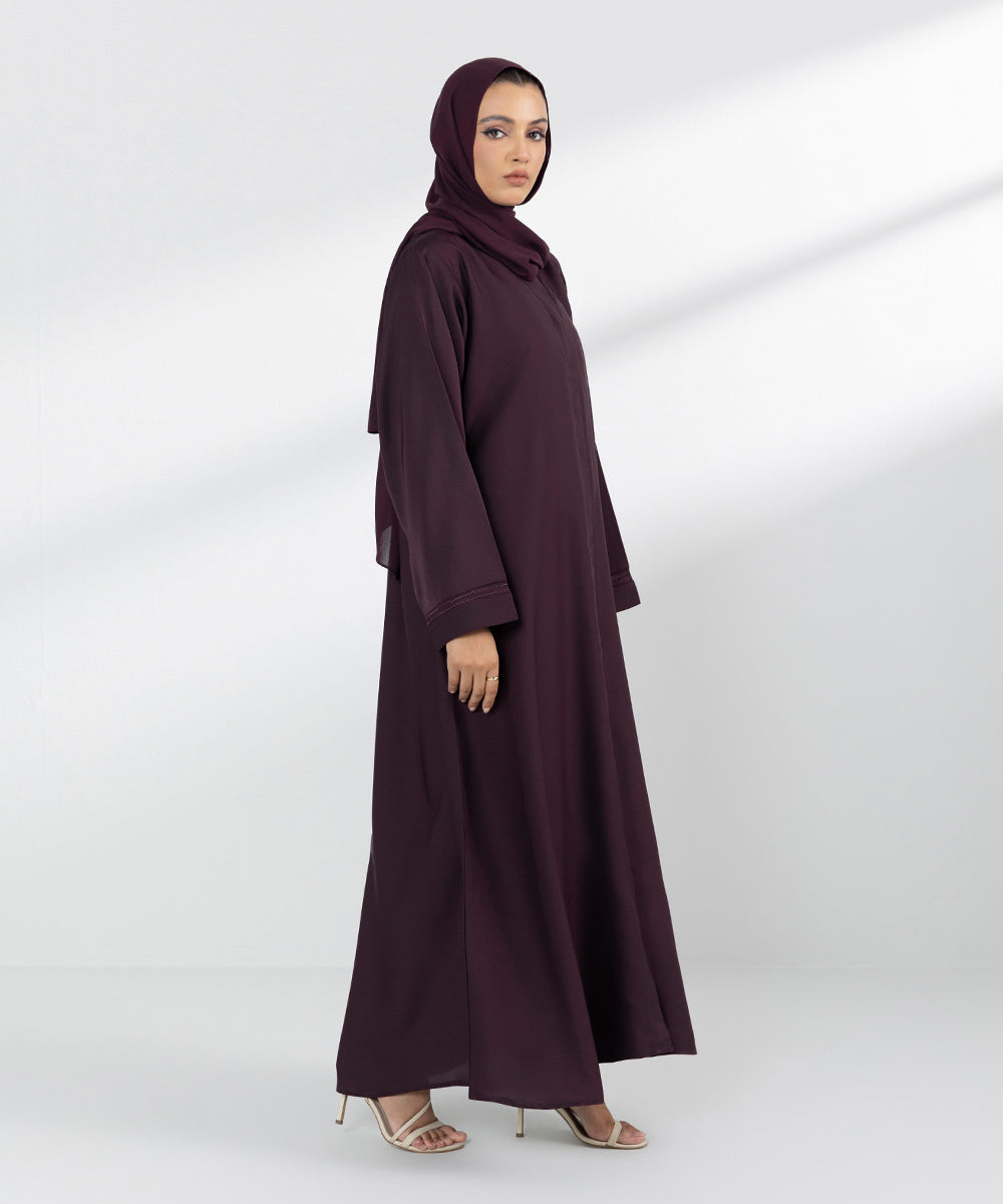 Women's Maroon Basic Embroidered Abbaya