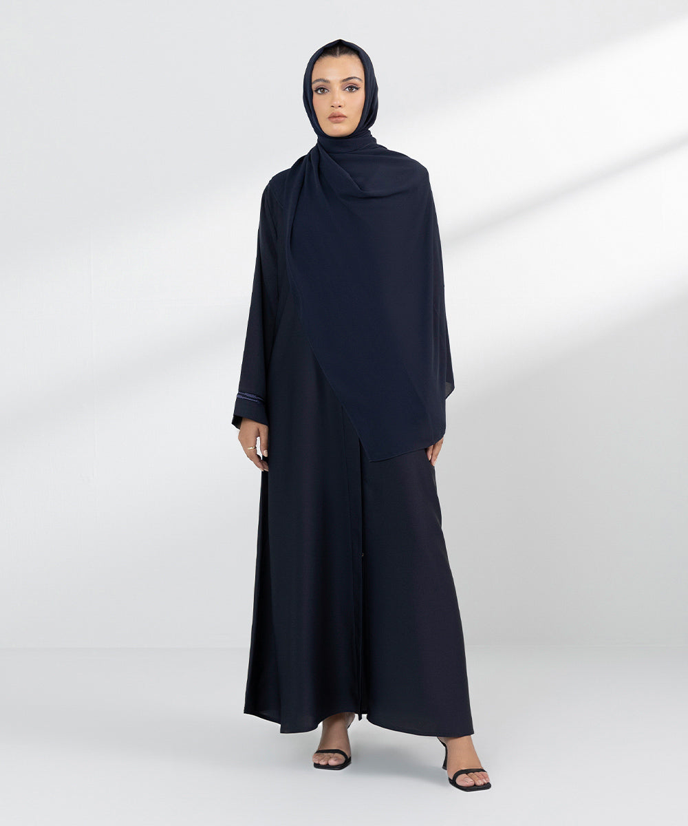 Women's Navy Basic Embroidered Abbaya