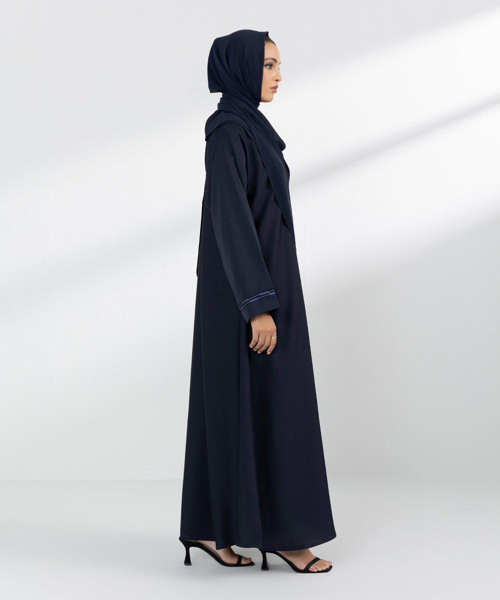 Women's Navy Basic Embroidered Abbaya