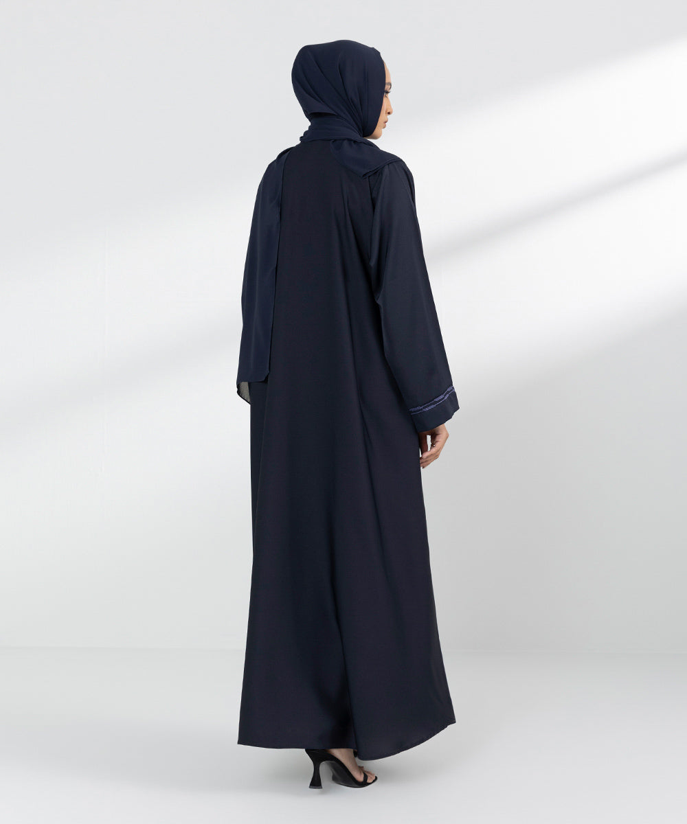 Women's Navy Basic Embroidered Abbaya