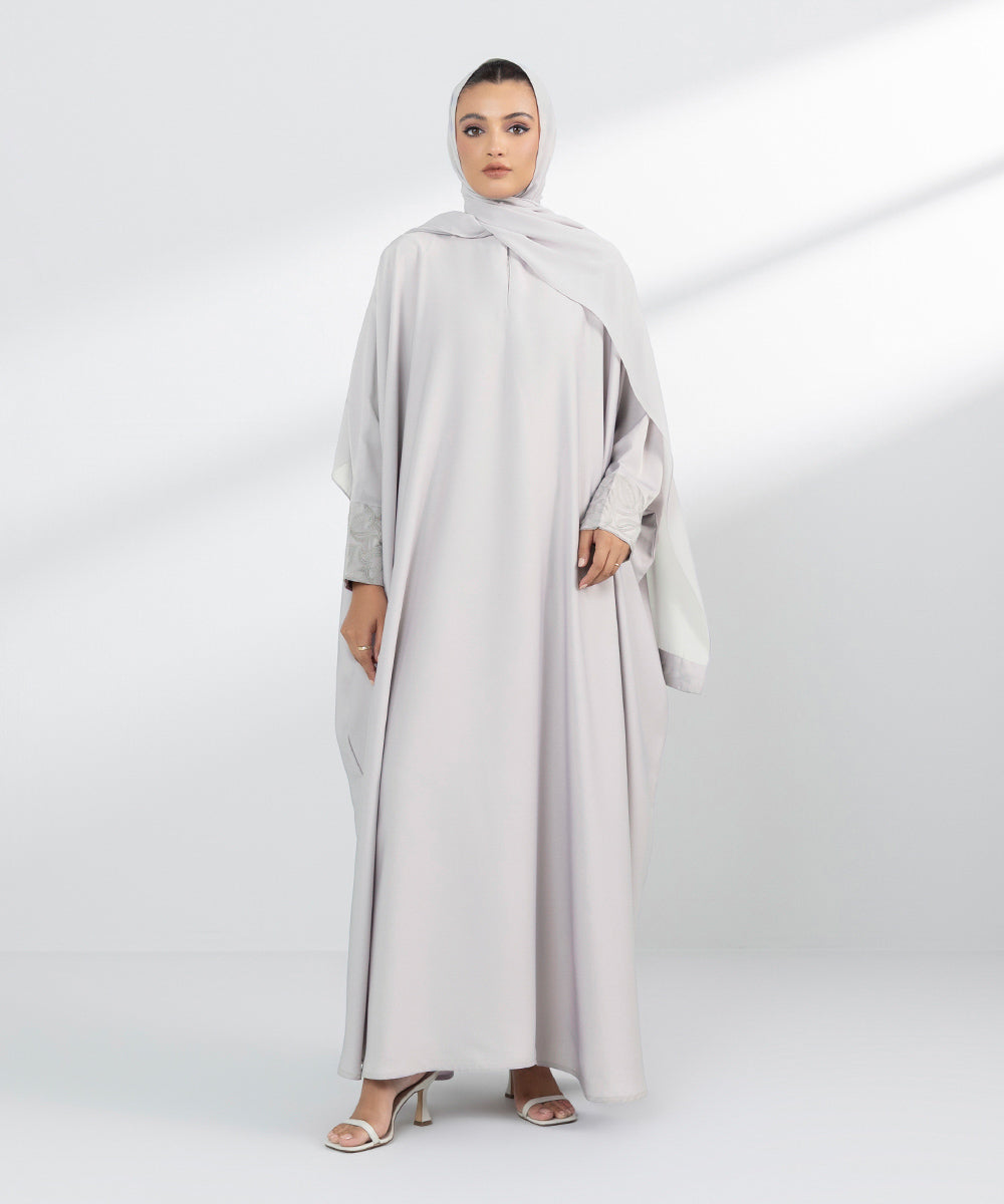 Women's Embroidered Light Grey Kaftan Abbaya Set