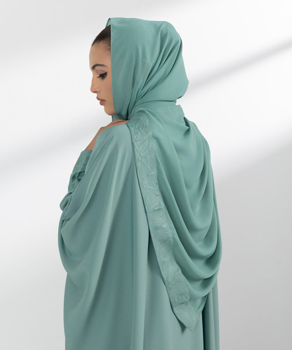 Women's Sea Green Hand Embellished Abbaya Set