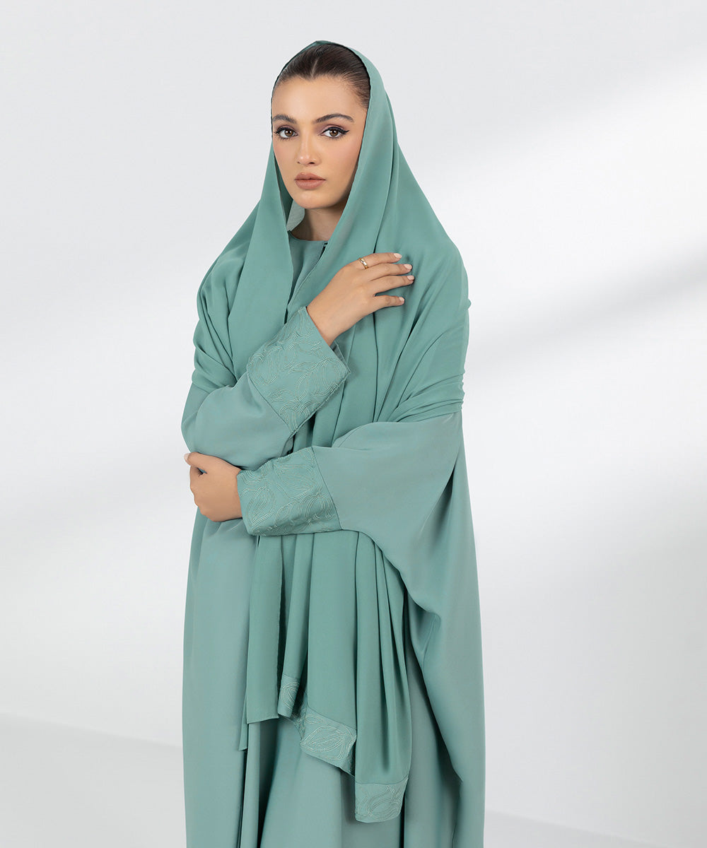 Women's Sea Green Hand Embellished Abbaya Set