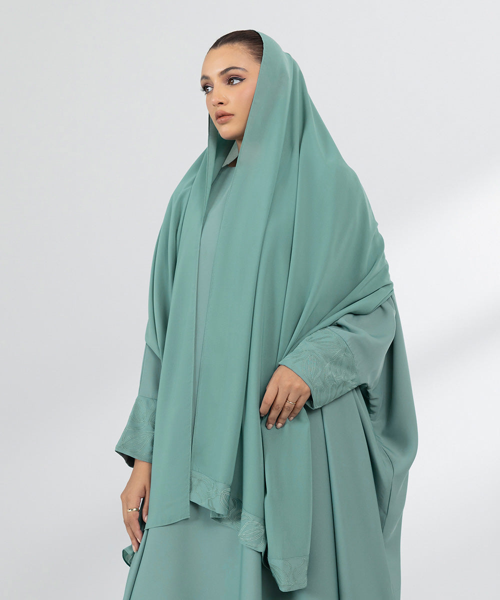 Women's Sea Green Hand Embellished Abbaya Set