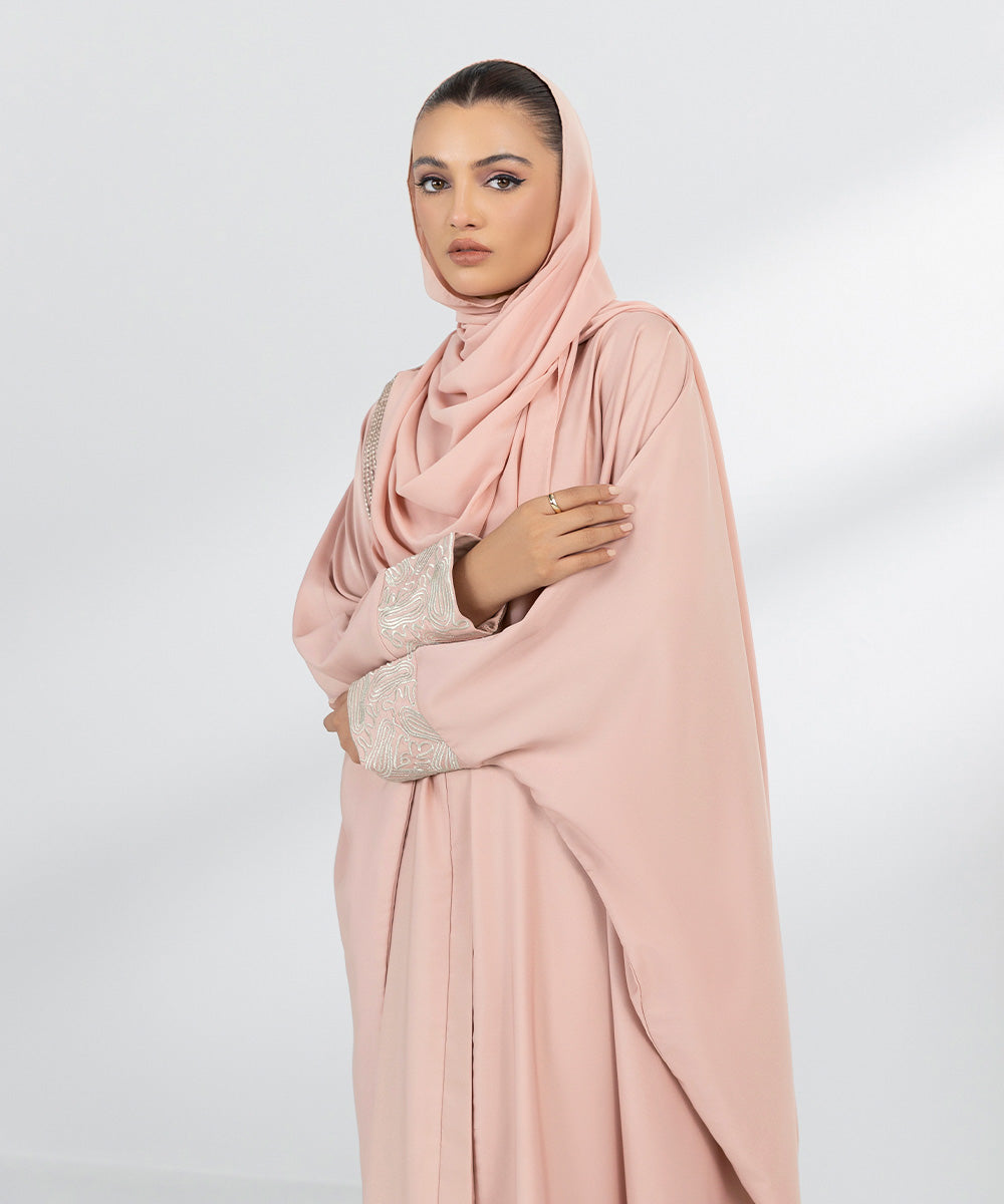 Women's Formal Peach Embroidered Kaftan Abbaya Set