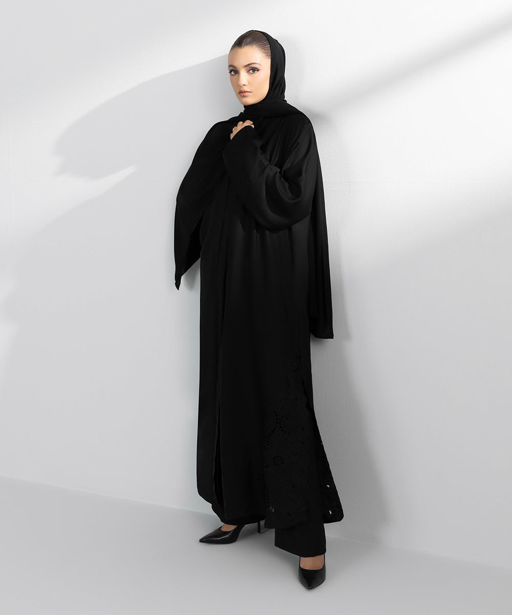 Women's Formal Black Embroidered Kaftan Abbaya Set