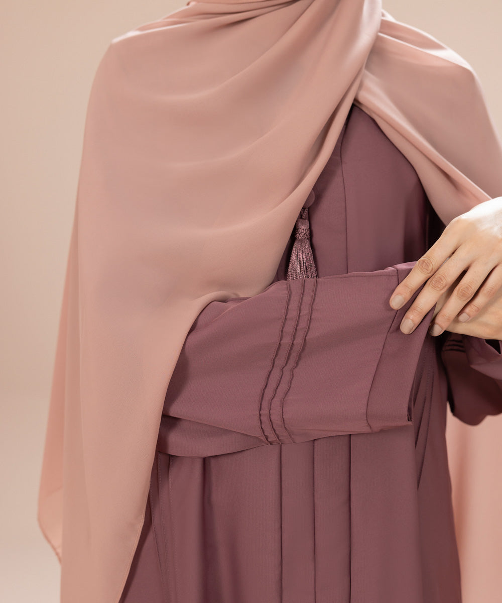 Women's Coral Nida Button Through Abaya With Tassel Detail