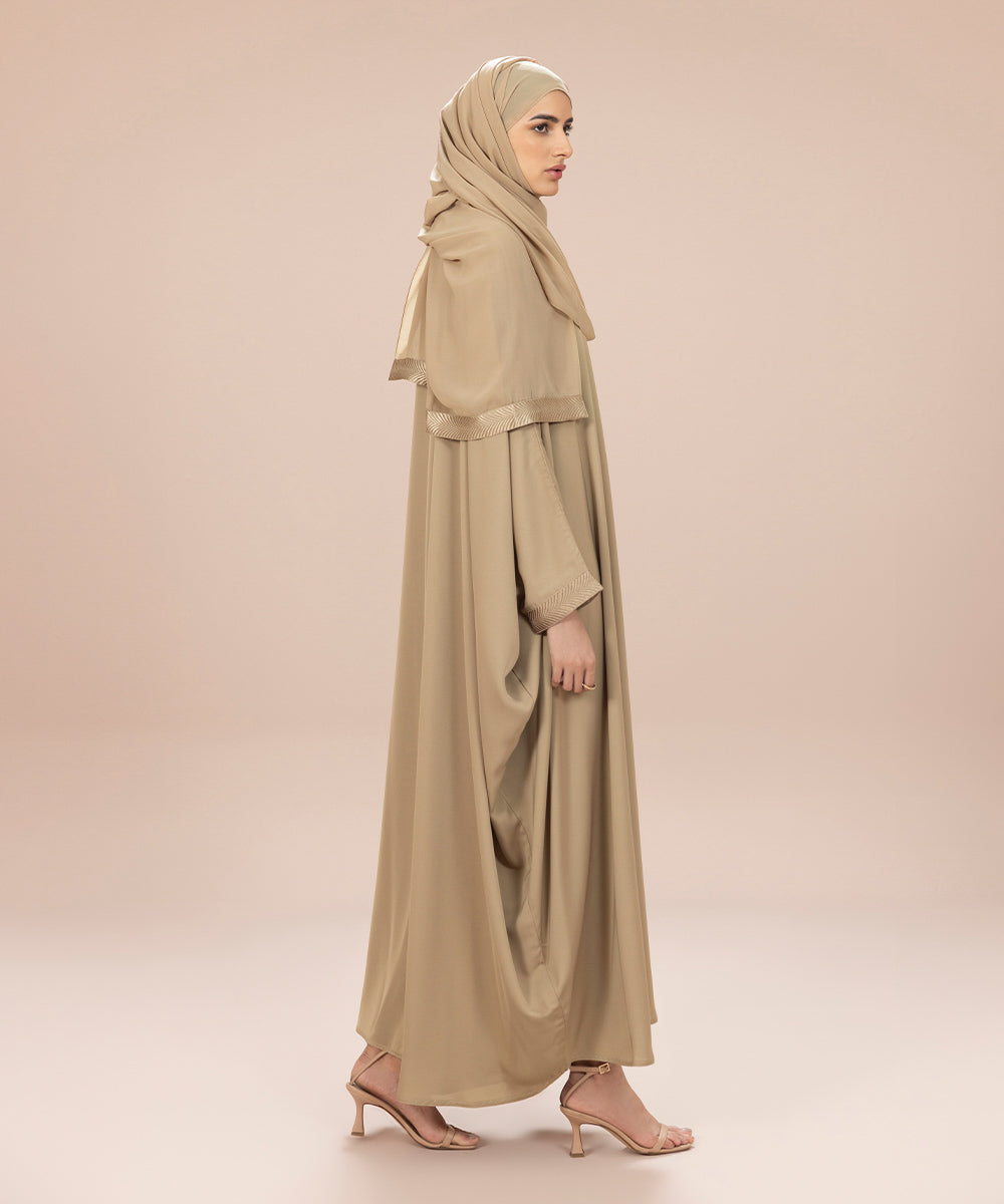 Women's Beige Nida Kaftan Abaya Set