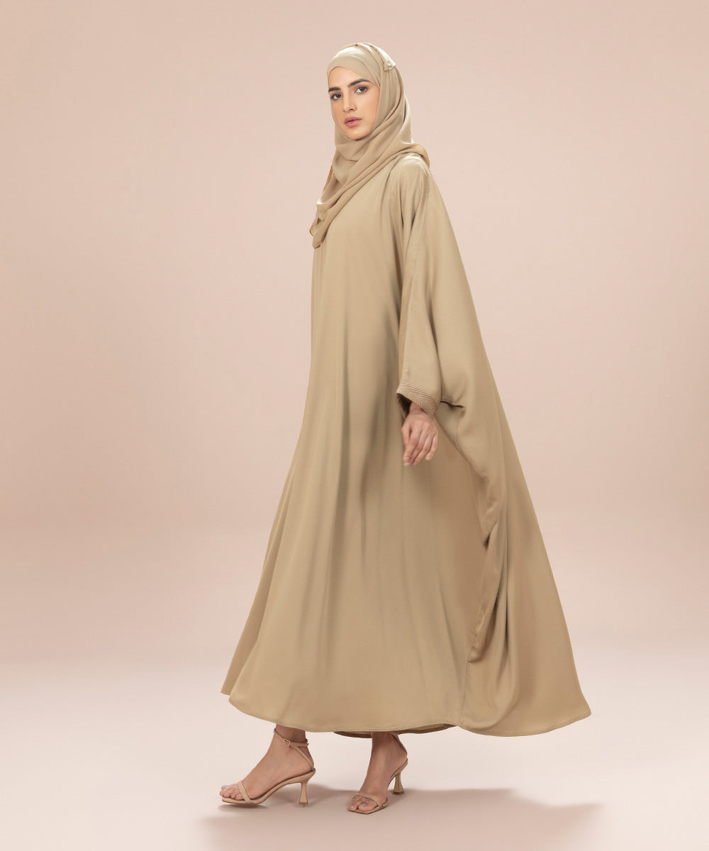 Women's Beige Nida Kaftan Abaya Set