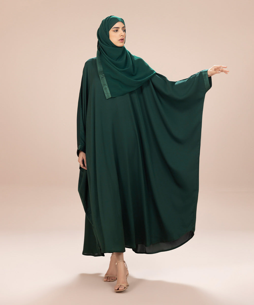 Women's Green Nida Kaftan Abaya Set