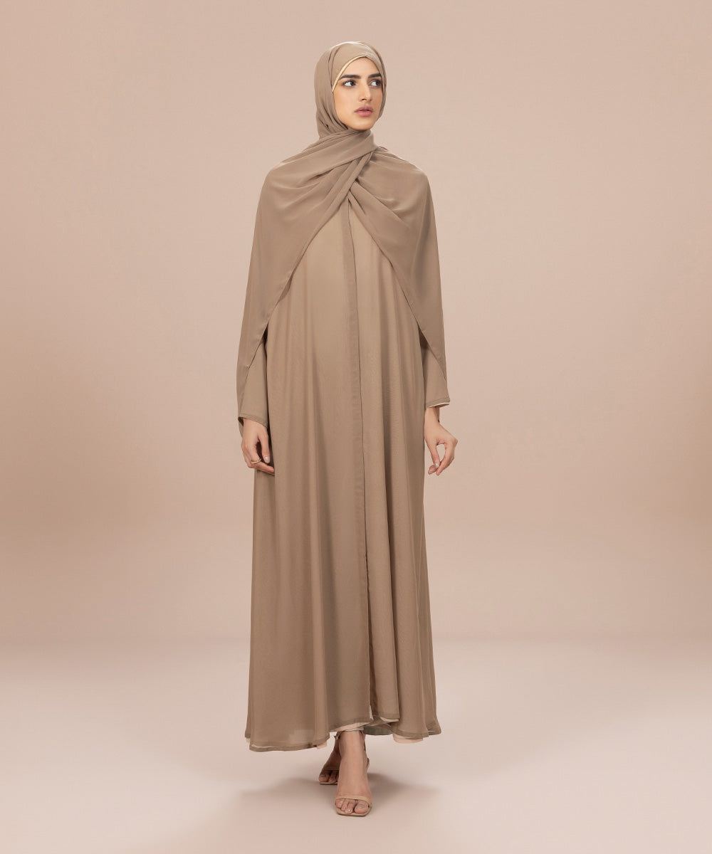 Women's Beige China Chiffon Reversible Abaya Set