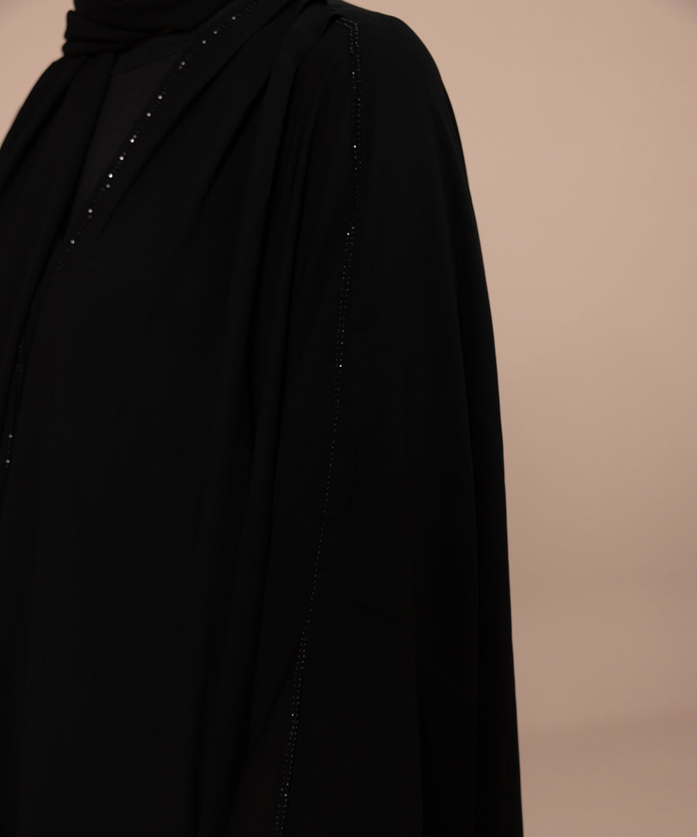 Women's Black Korean Chiffon Poncho Abaya Set With Diamante Detail