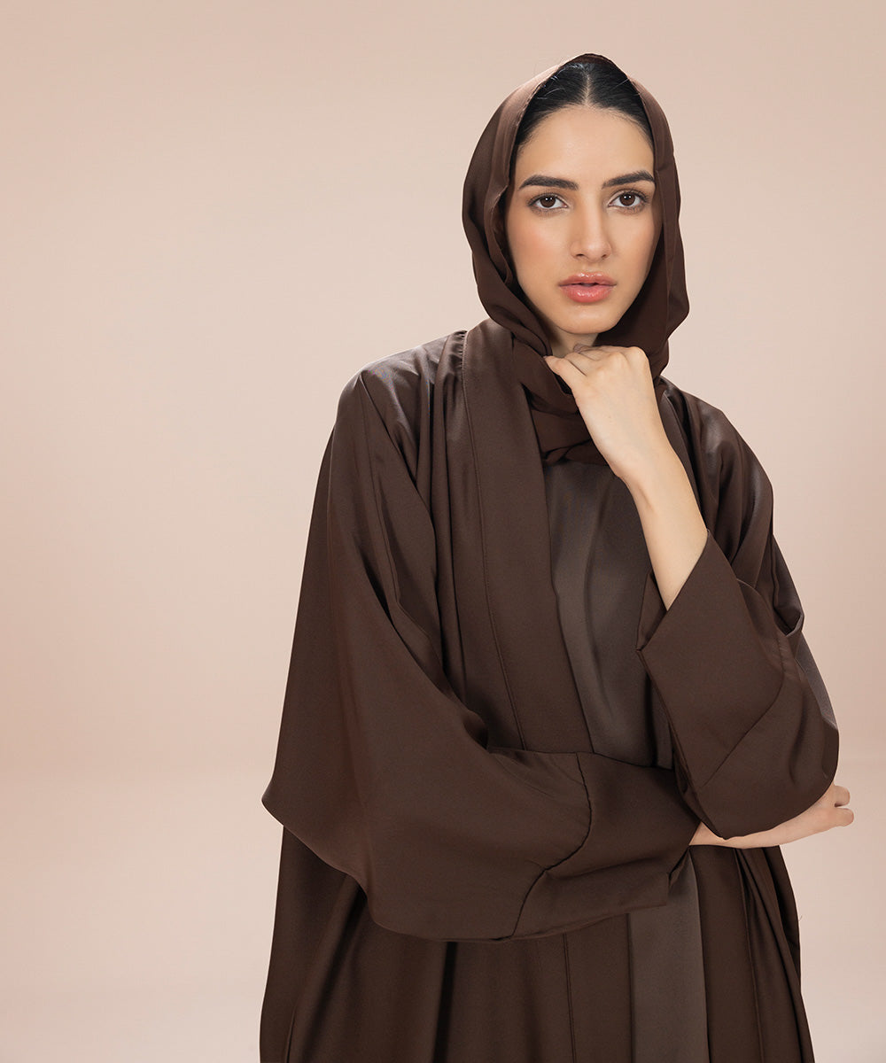 Women's Brown Nida Front Open Abaya