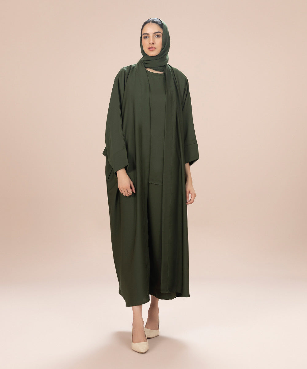 Women's Olive Nida Front Open Abaya
