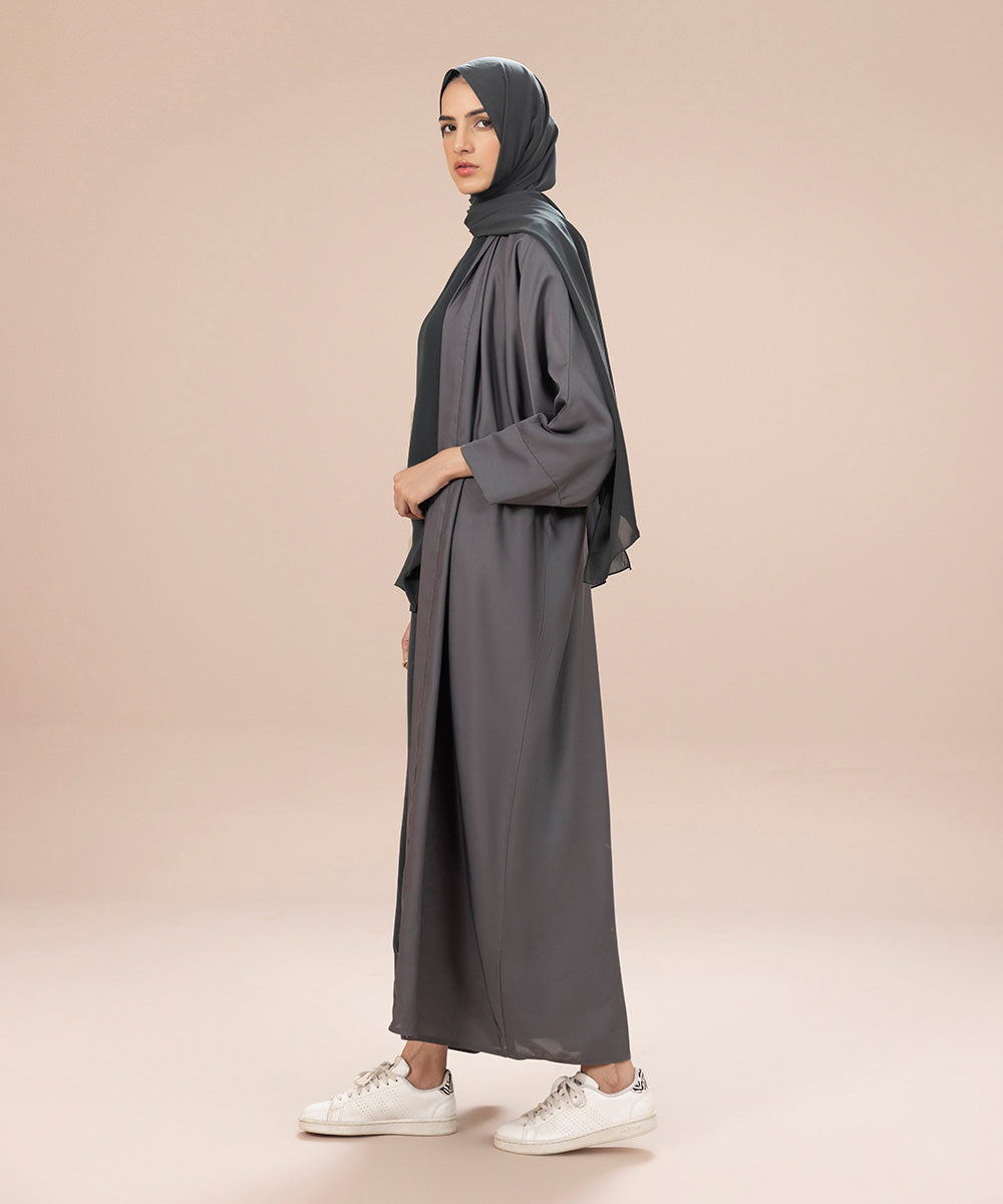 Women's Grey Nida Front Open Abaya