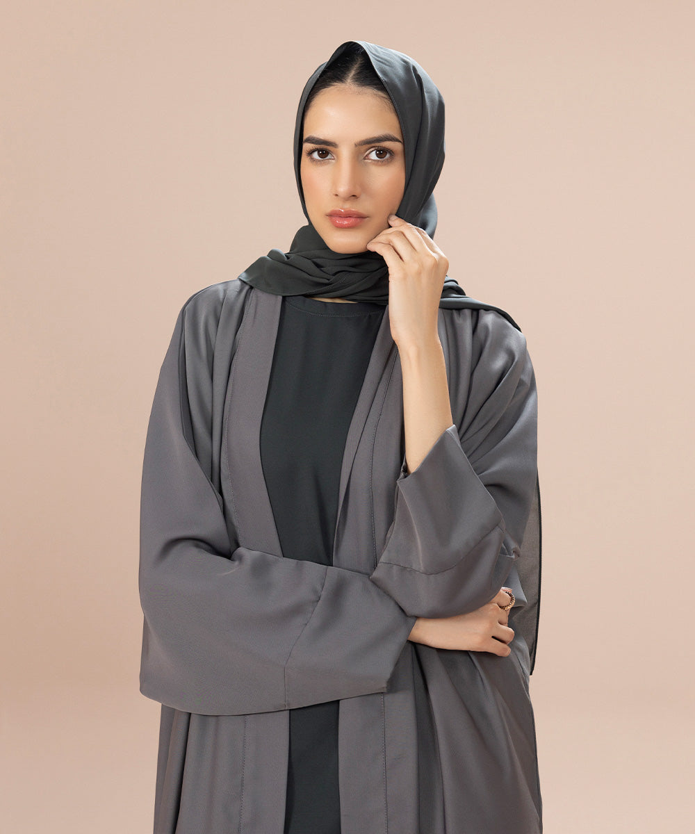 Women's Grey Nida Front Open Abaya