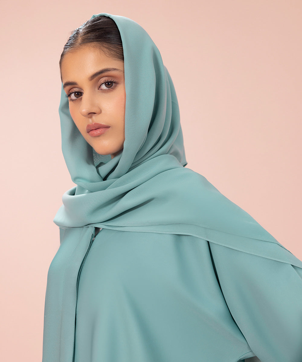 Women's Aqua Button Through Abaya With Diamante Detail