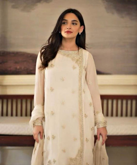 3 Piece - Embroidered Chiffon Suit