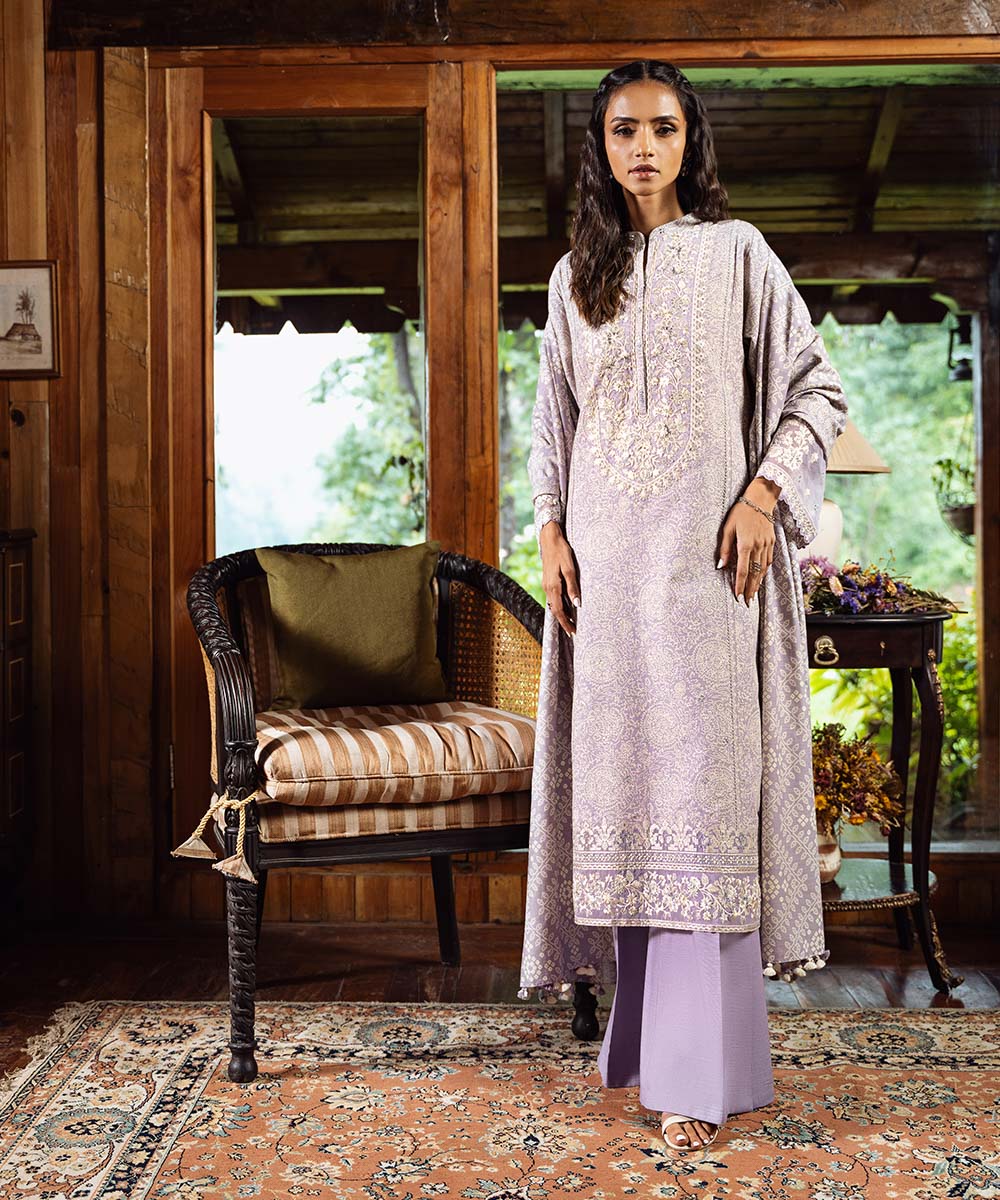 3 Piece - Embroidered Light Khaddar Suit