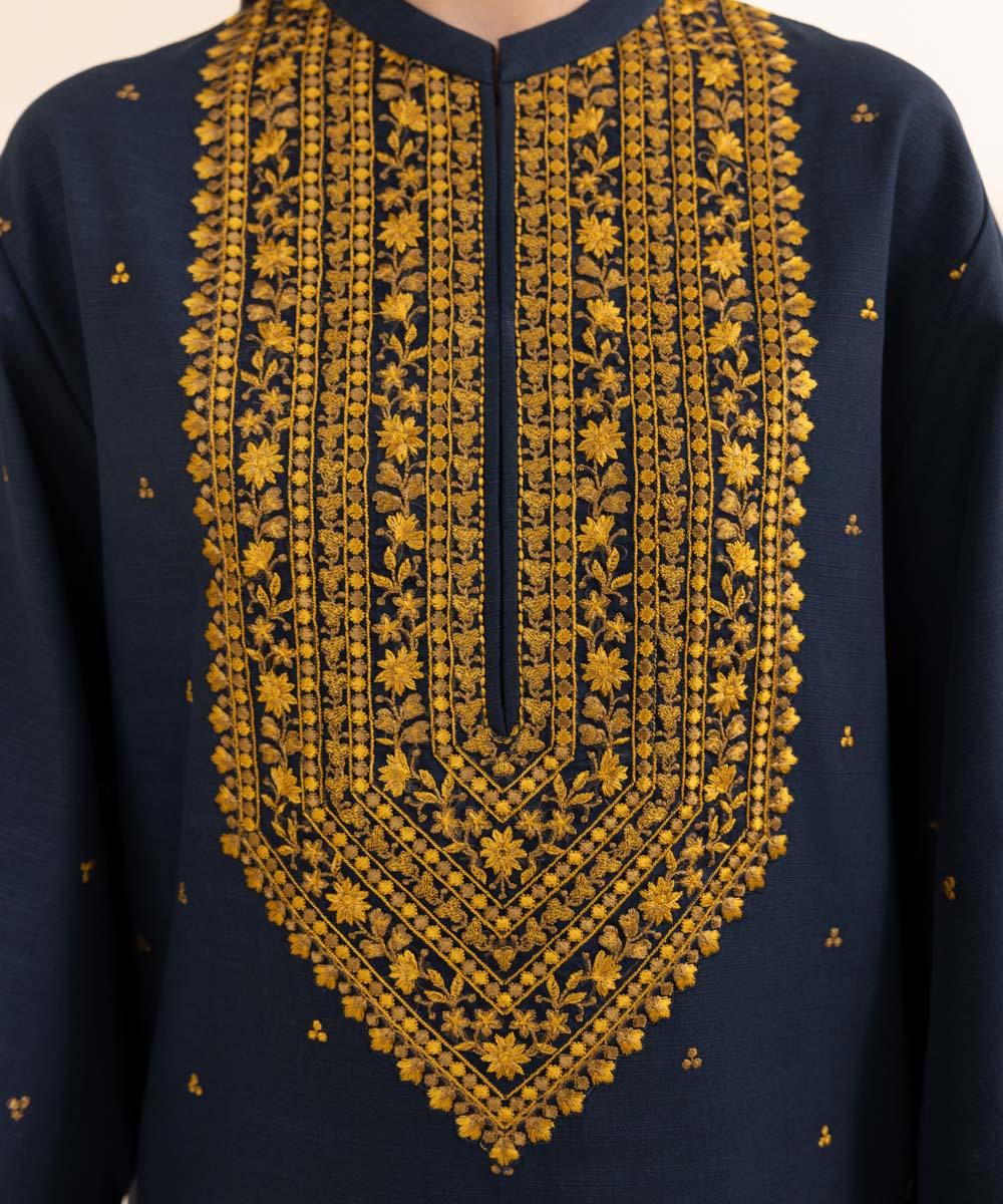 Women's Unstitched Light Khaddar Blue Embroidered 3 Piece Suit