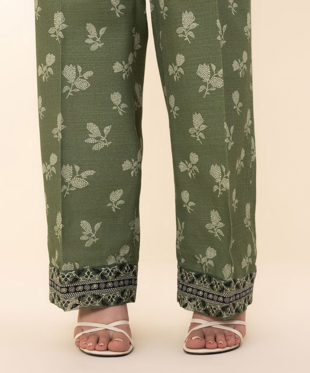 Women's Unstitched Cambric Green Embroidered 3 Piece Suit