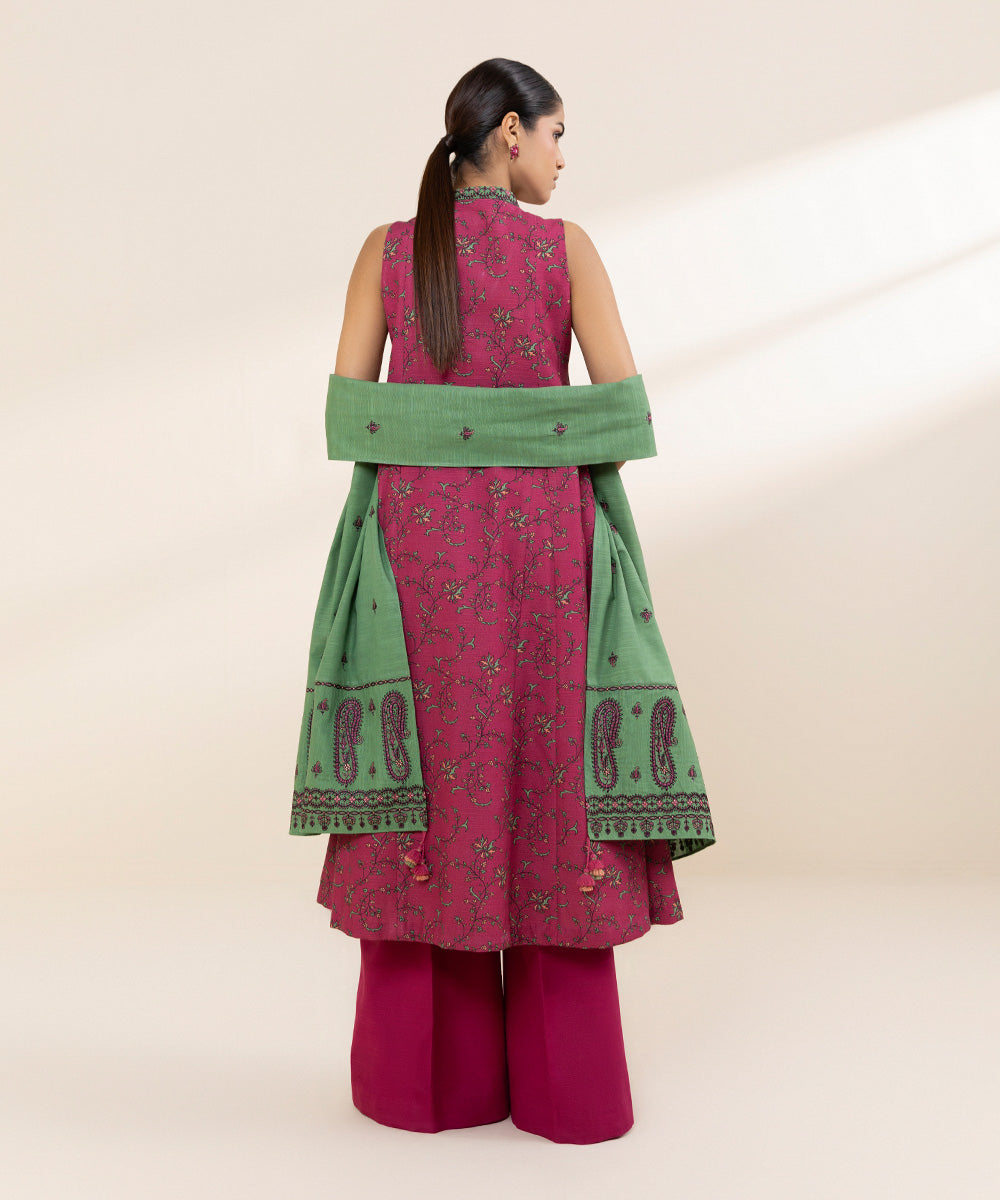 Women's Unstitched Light Khaddar Multi Embroidered 3 Piece Suit