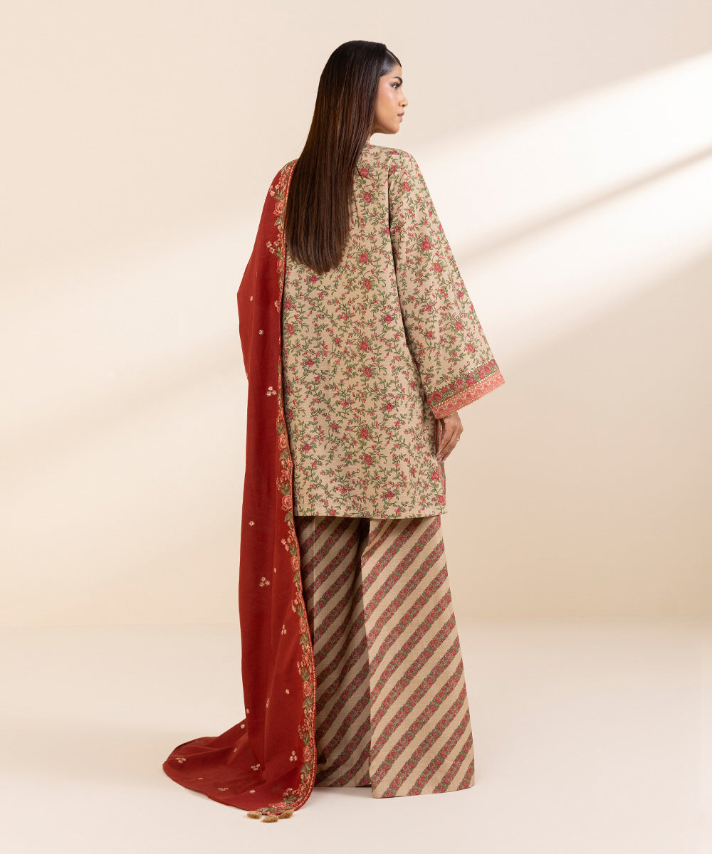 Women's Unstitched Khaddar Embroidered Multi 3 Piece Suit