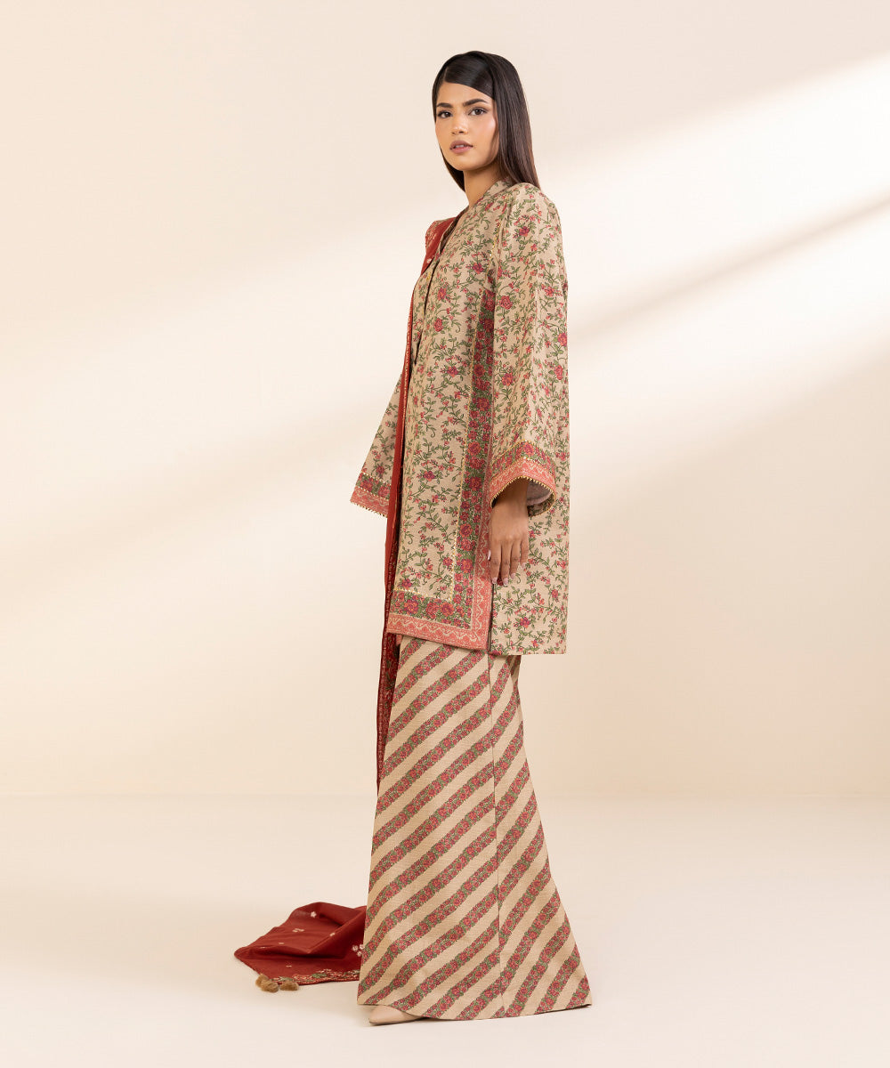 Women's Unstitched Khaddar Embroidered Multi 3 Piece Suit