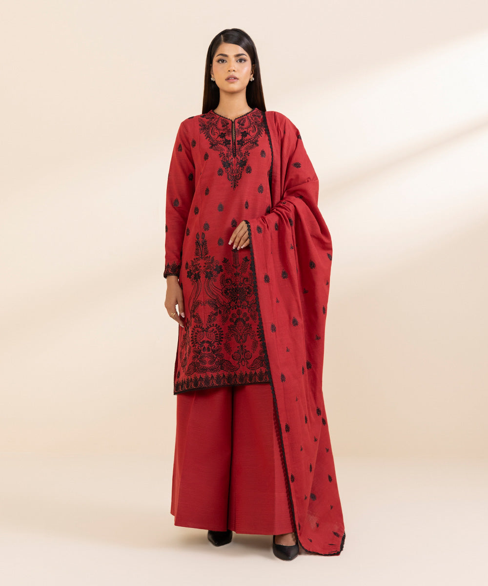 Women's Unstitched Embroidered Light Khaddar Three Piece Suit