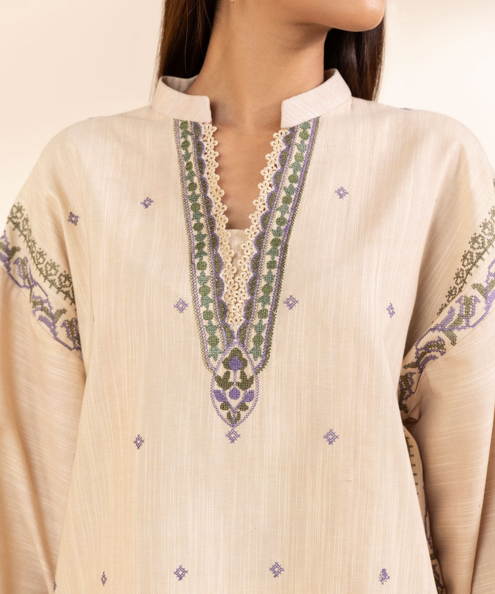 Women's Unstitched Embroidered Light Khaddar Three Piece Suit