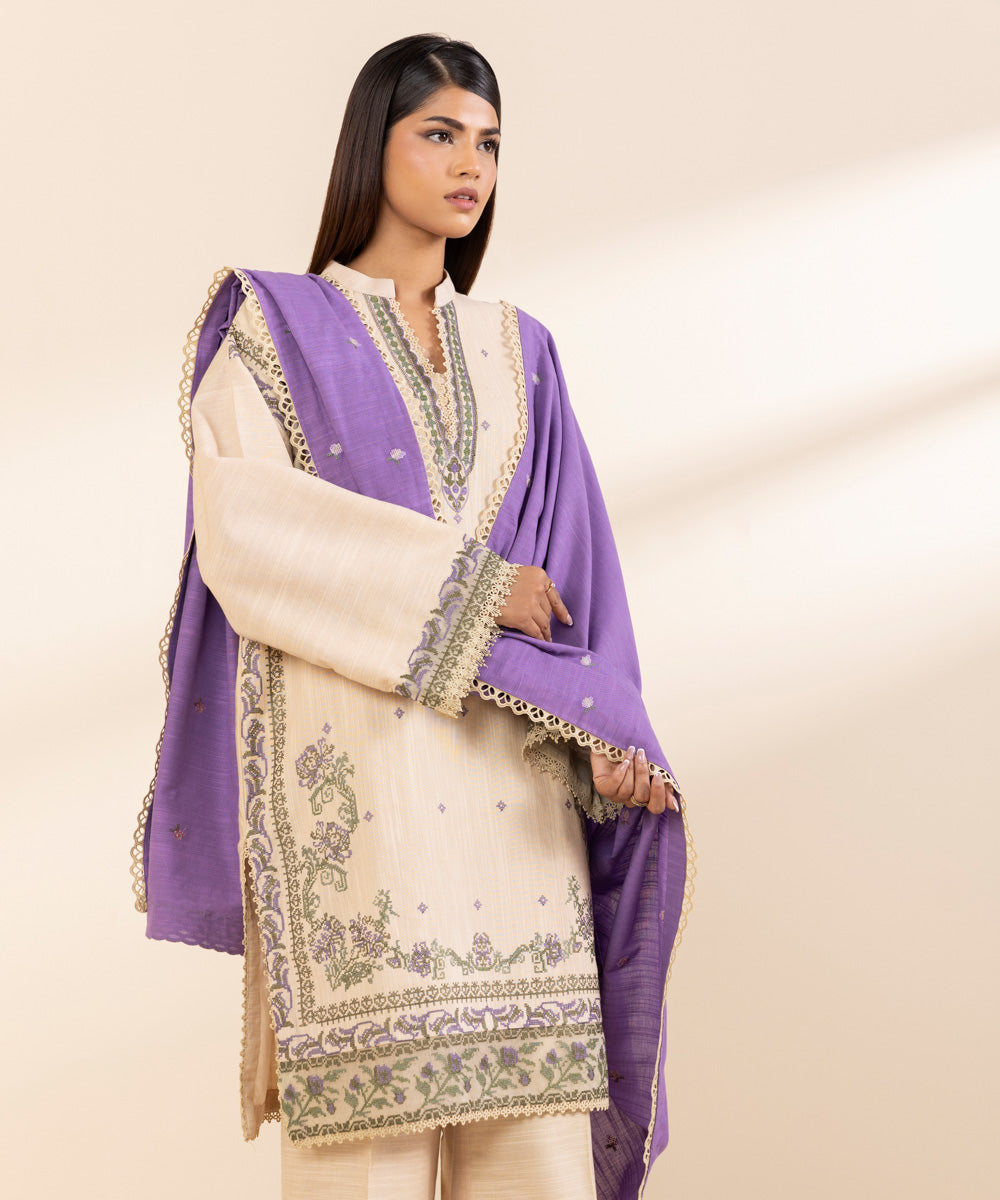 Women's Unstitched Embroidered Light Khaddar Three Piece Suit