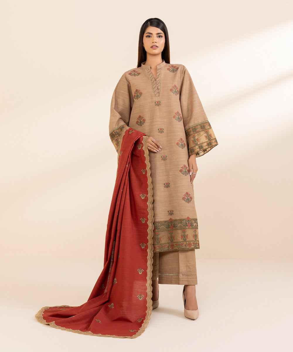 Women's Unstitched Embroidered Light Khaddar Three Piece Suit