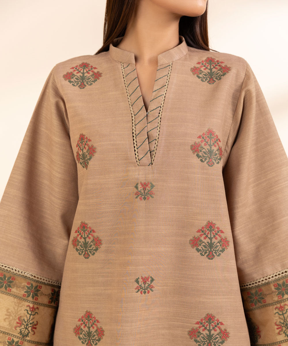 Women's Unstitched Embroidered Light Khaddar Three Piece Suit