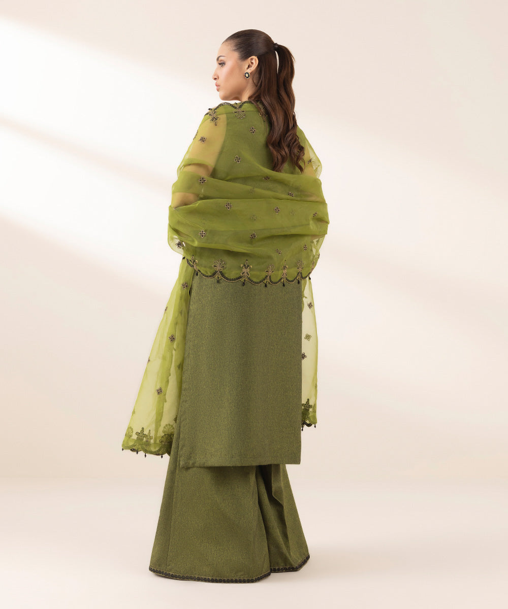 Women's Pret Blended Organza Green Embroidered 3 Piece Suit