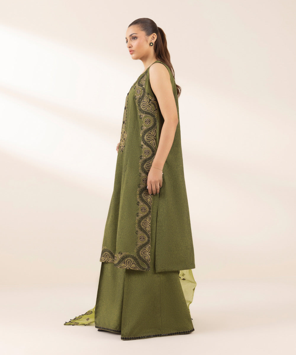 Women's Pret Blended Organza Green Embroidered 3 Piece Suit