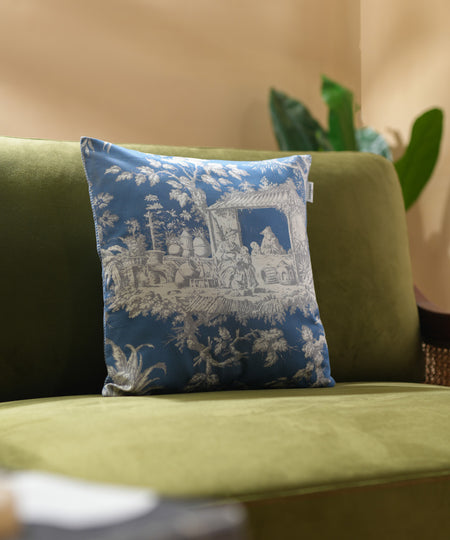 100% Cotton Digital Printed Blue Cushion Cover