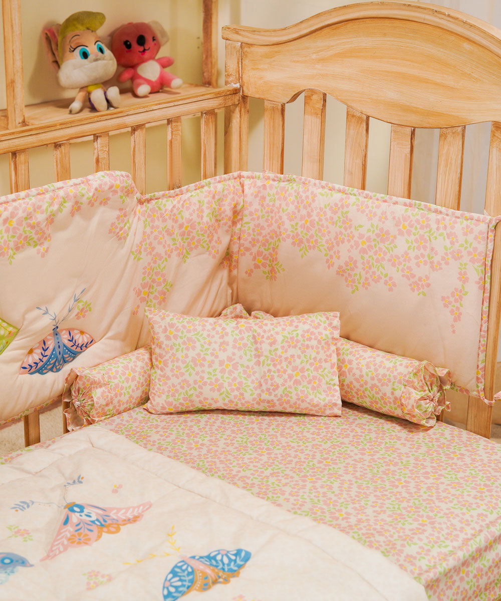100% Cotton Digital Printed Multi Colored Butterflies Baby Cot Set