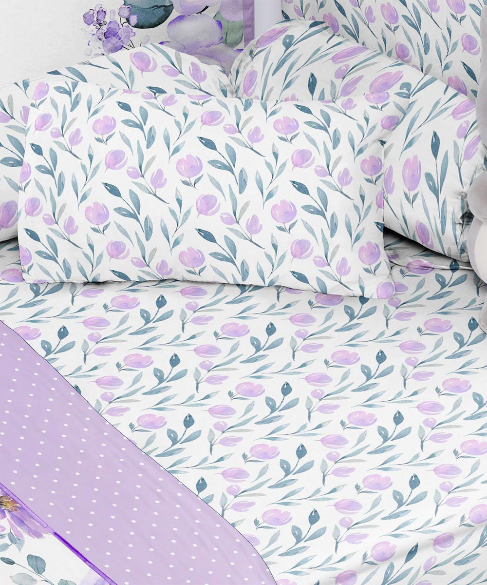 100% Cotton Digital Printed Lilac Meadow Lilac Baby Cot Sets