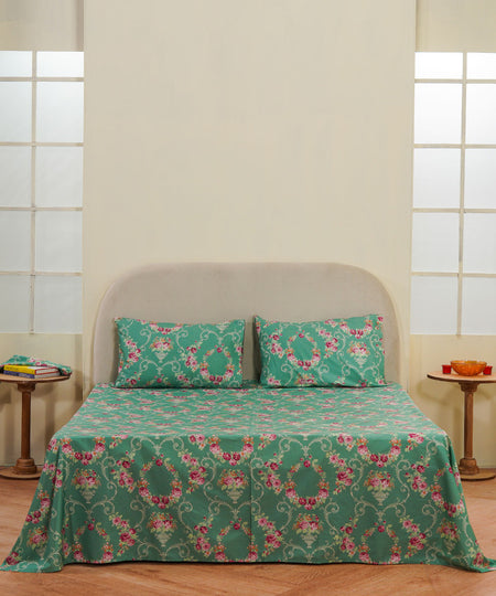 Floral Mint Green Bed Sheet
