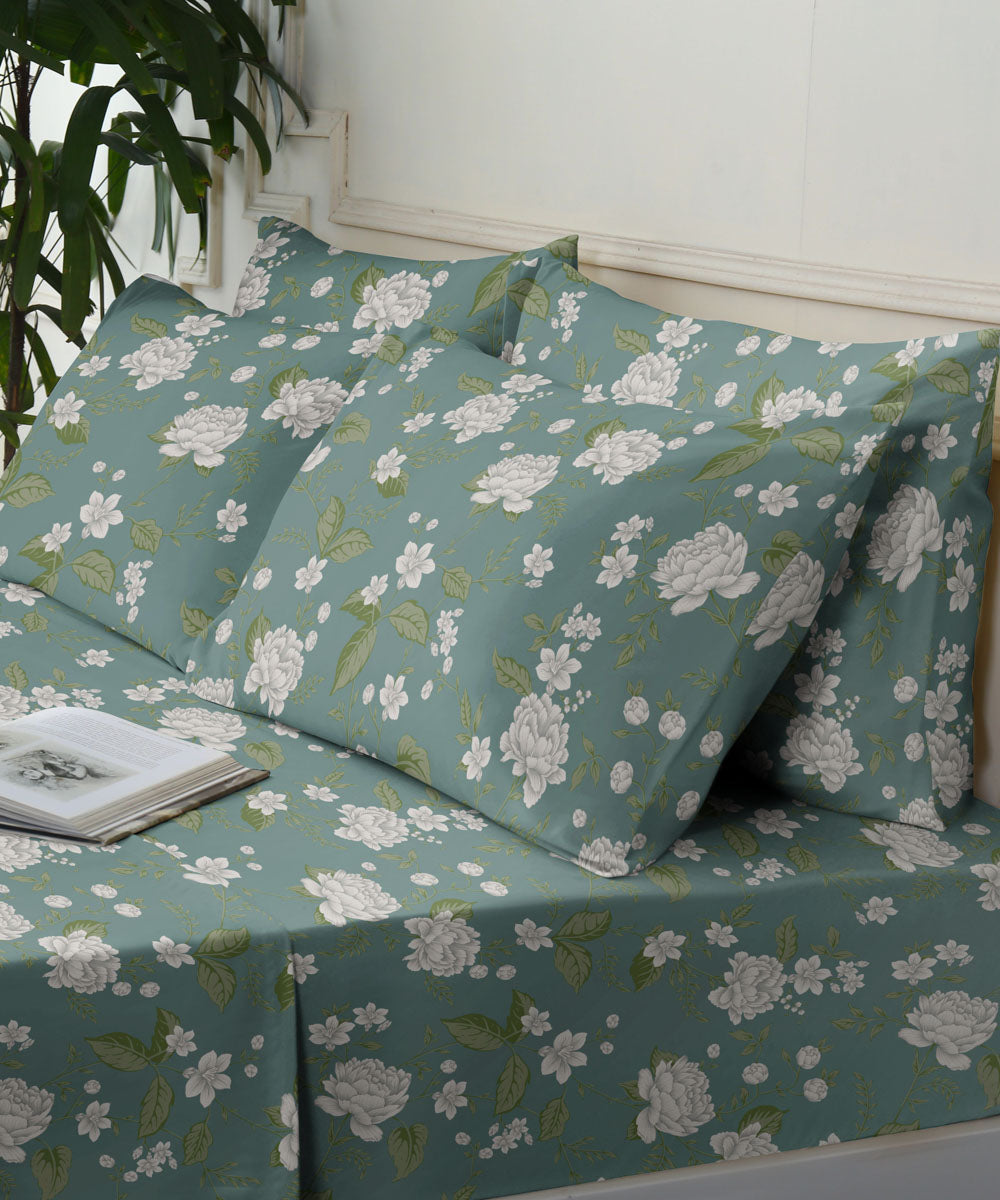 100% Cotton Green Whimsy Floral Bed Sheet