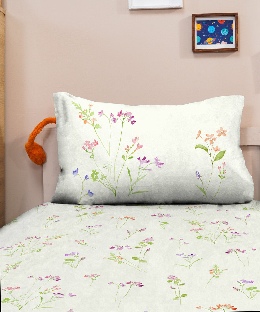 100% Cotton Digital Printed Multi Colored Spring Garden Bed Sheet