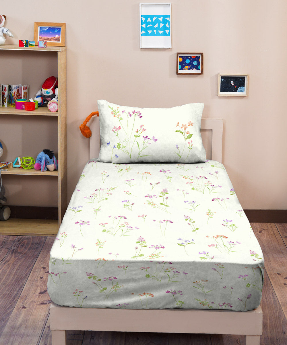 100% Cotton Digital Printed Multi Colored Spring Garden Bed Sheet