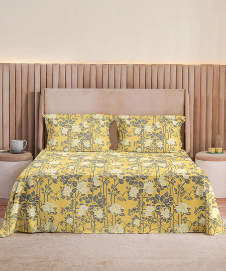 Poly Cotton Yellow and Grey Bed Sheet