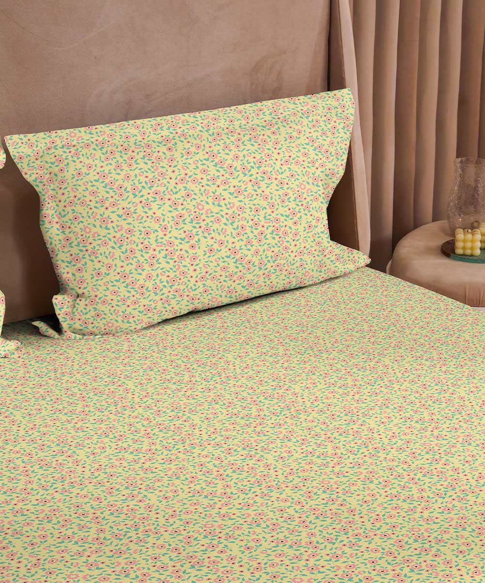 Cotton Flowerbed Yellow Bed Sheet