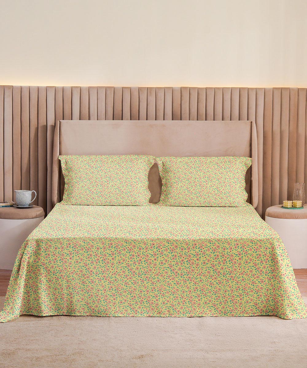 Cotton Flowerbed Yellow Bed Sheet