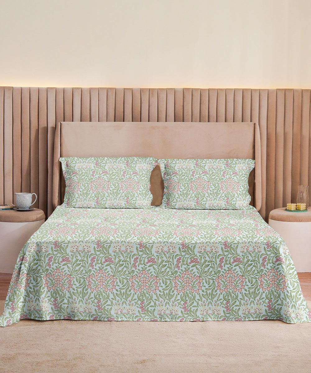 100% Cotton Green and Pink Bed Sheet