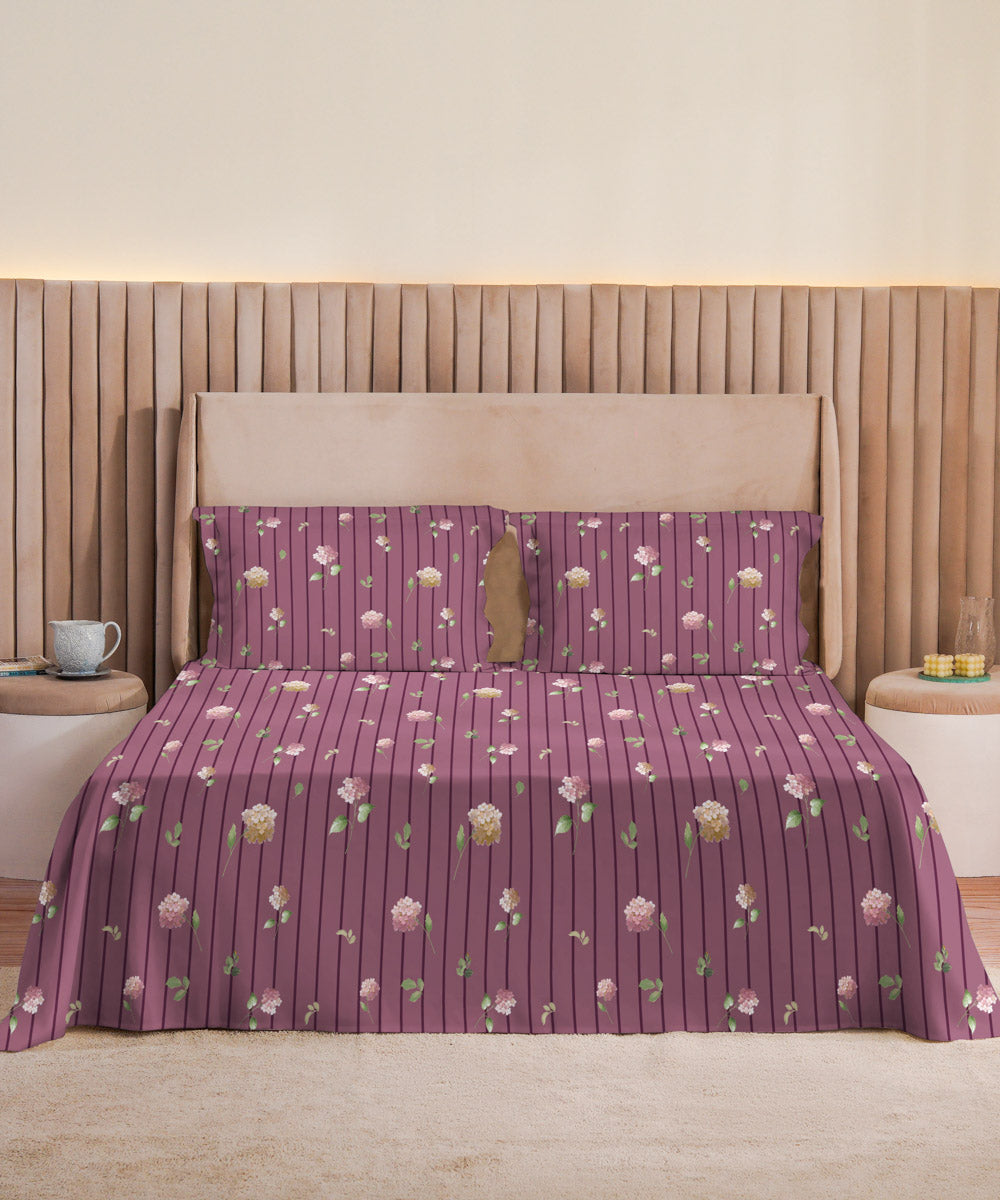100% Cotton Sateen Digital Printed Purple Bed Sheet
