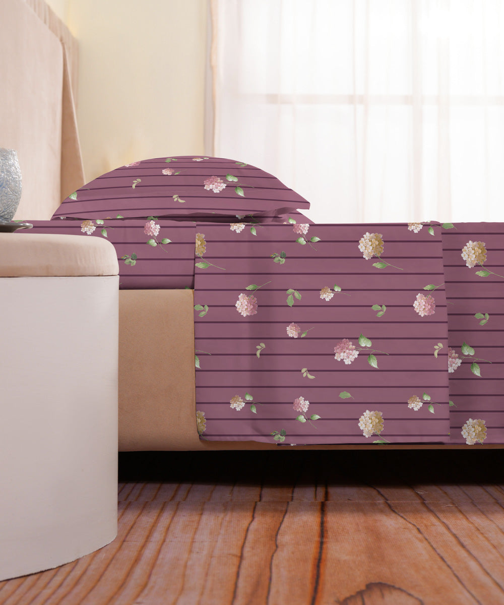 100% Cotton Sateen Digital Printed Purple Bed Sheet